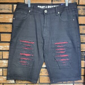 Beat‎ & Rhythm Denim Distressed Jean Shorts Men's Size W36 Black Red Classic Y2K
